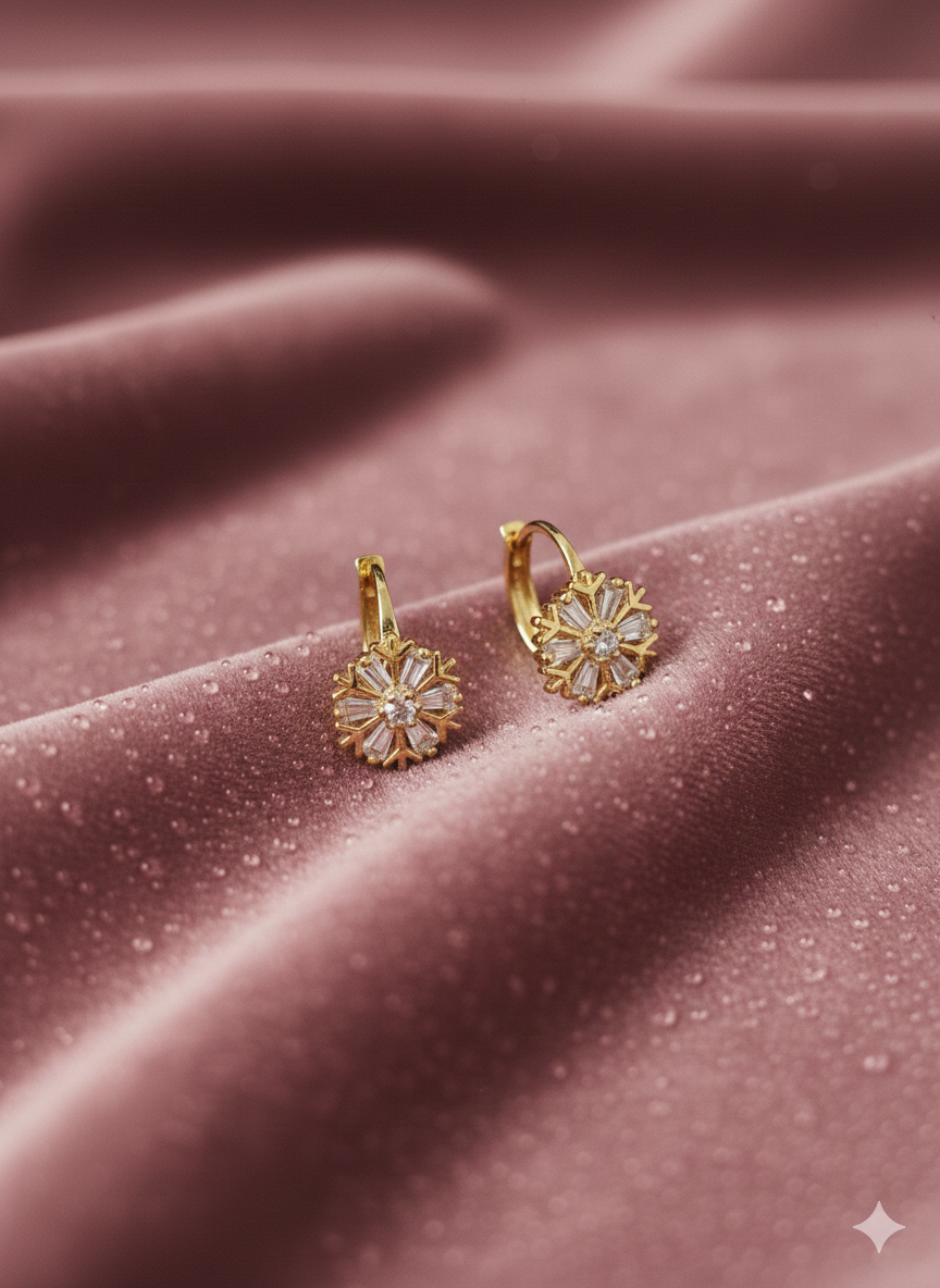 Icy Sparkle Snowflake Huggie Earrings | Premium Gold-Plated Stainless Steel