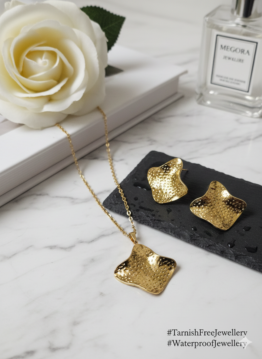 The Artisan Hammered Gold Statement Set: Organic Waves in Premium Stainless Steel