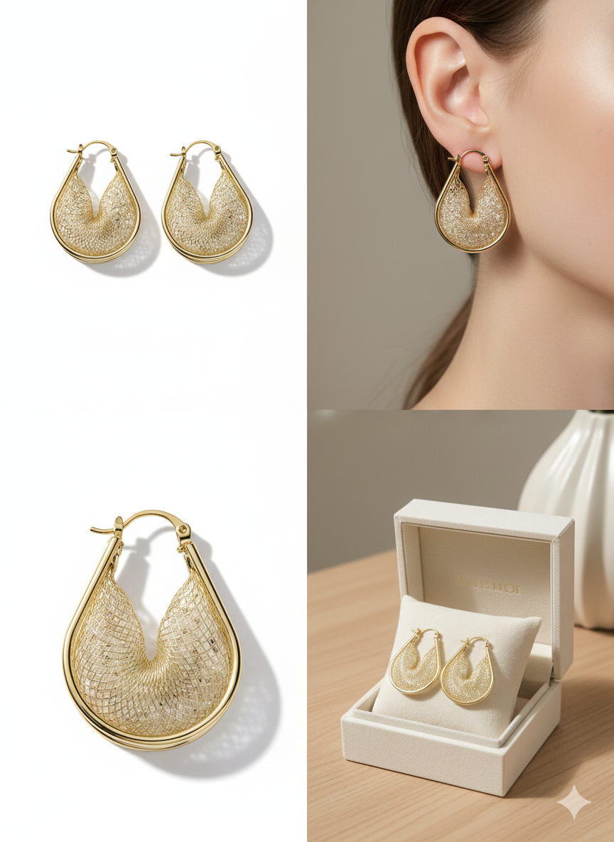 The "Lyra" Mesh Teardrop Earrings – 18K Gold Plated Stainless Steel
