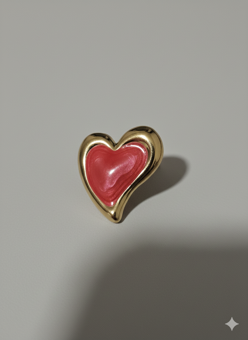 Enamel Heart Statement Studs – 18K Gold Plated Stainless Steel with Pink Gloss Finish