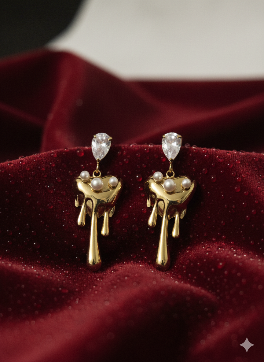 Golden Drip Pearl & Marquise Crystal Earrings | Premium Stainless Steel