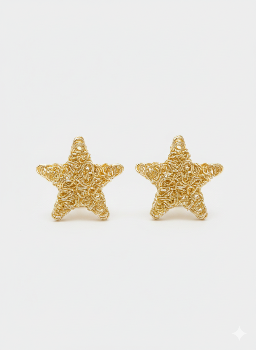 The "Nova" Textured Star Studs – Megora Jewellery Signature Wire-Finish, 18K Gold Plated Stainless Steel