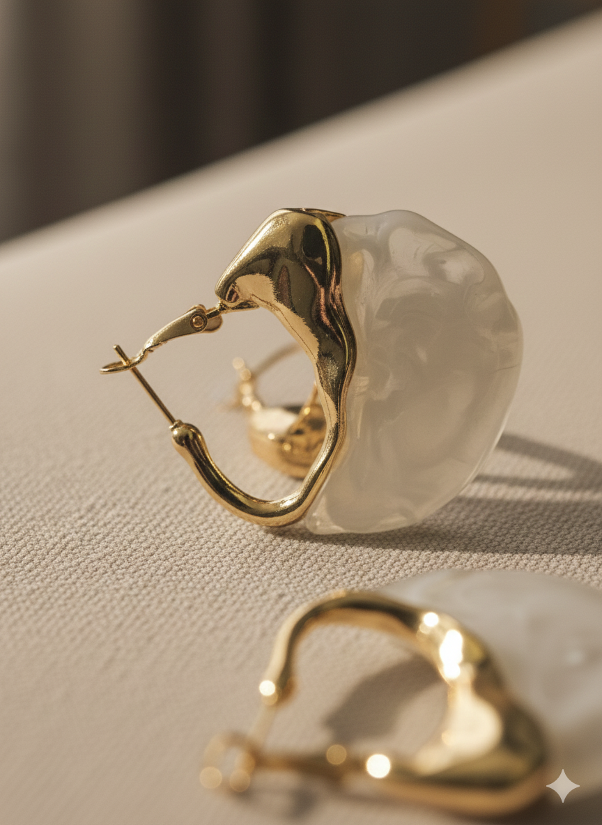 The "Athena" Organic Resin & Gold Hoop Earrings – Megora Jewellery Handcrafted Aesthetic, 18K Gold Plated Stainless Steel