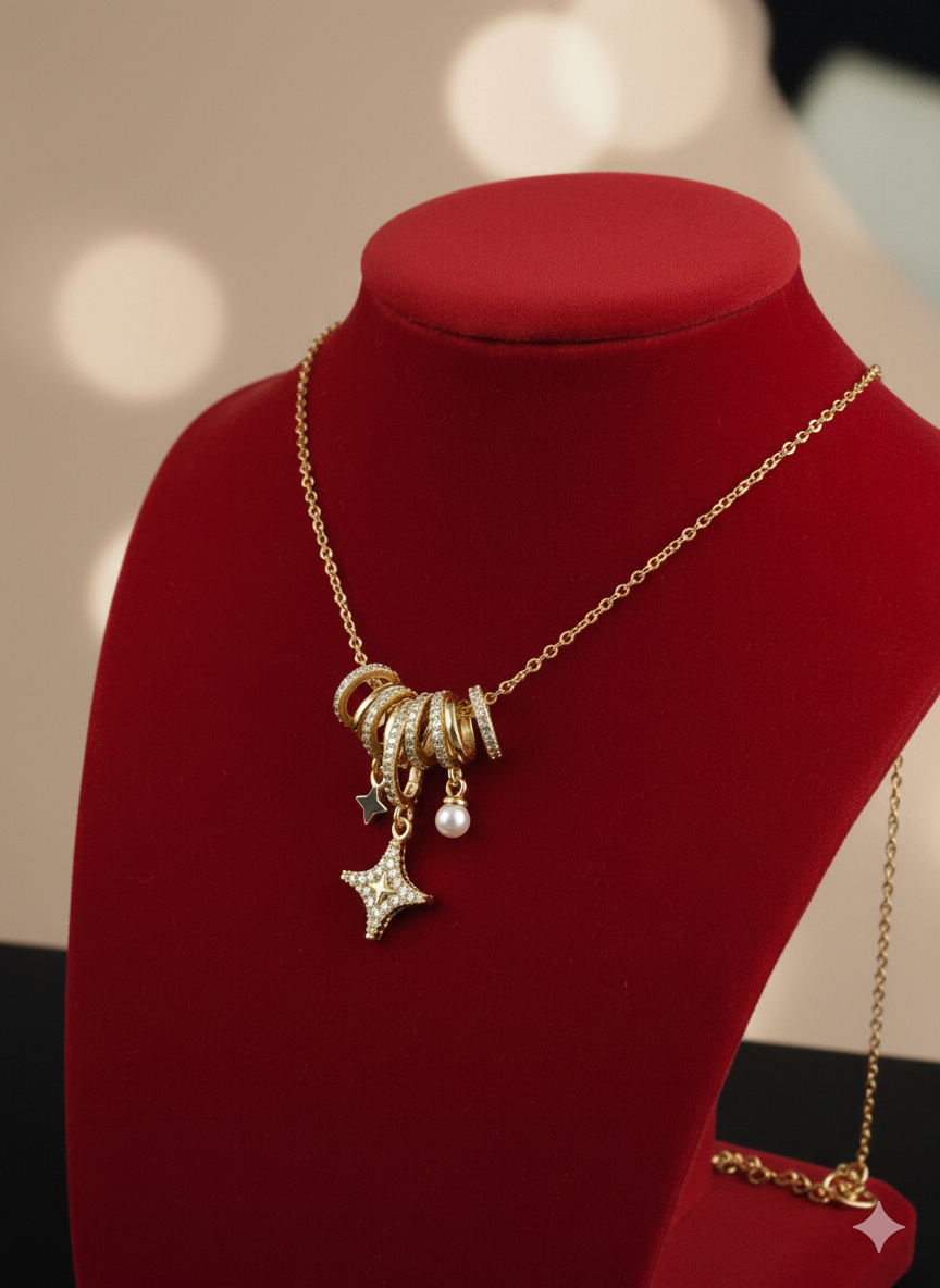 Celestial North Star Charm Necklace - 18K Gold PVD Plated Premium 316L Stainless Steel