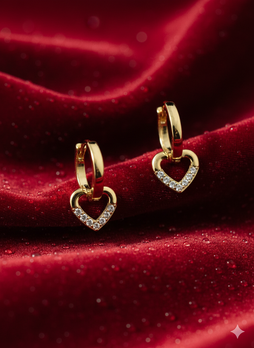 Dainty Zircon Heart Huggie Earrings | 18K Gold Plated Stainless Steel