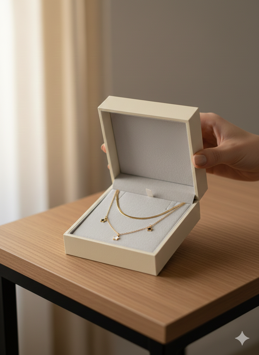 The "Stellar Layers" Dual Necklace Set – 18K Gold Plated Snake Chain & Enamel Star Charms, Waterproof Stainless Steel