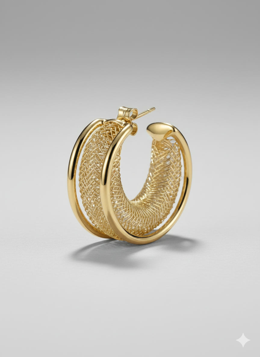 The "Nova" Mesh Hoop Earrings – 18K Gold Plated Stainless Steel