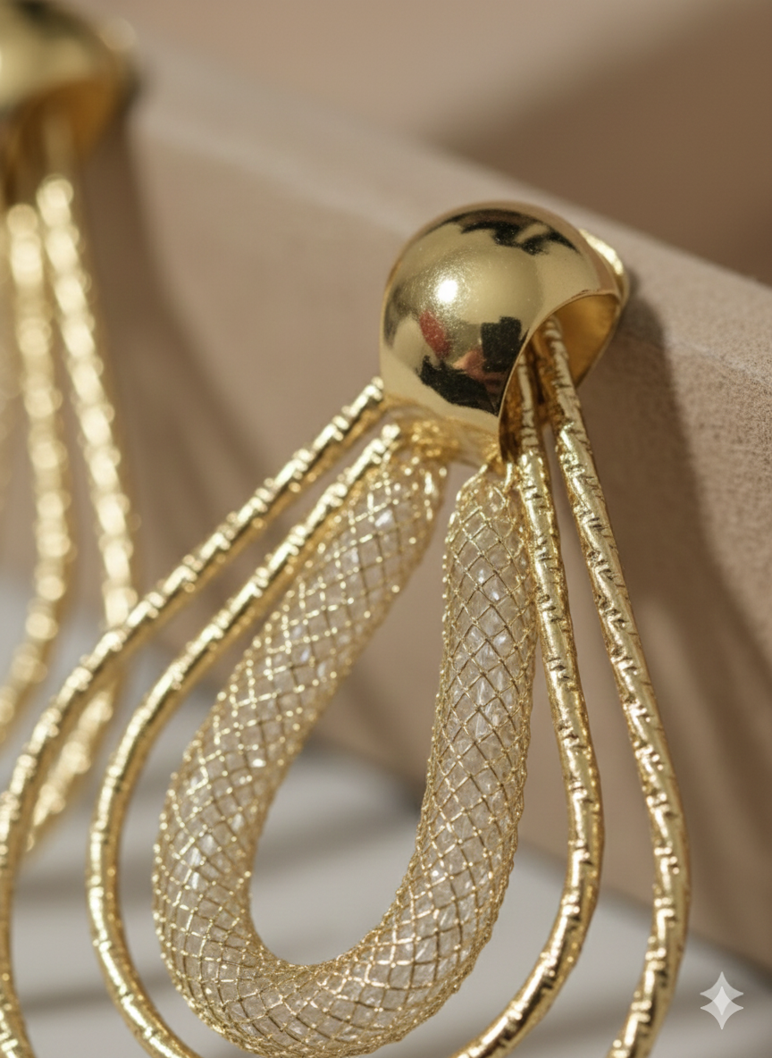 Triple Layer Textured Teardrop Earrings – 18K Gold Plated Luxury Statement Drops