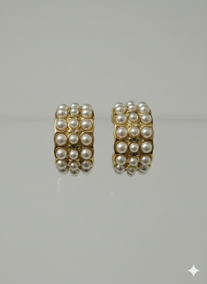 Vintage-Inspired Pearl Inlaid Chunky Hoop Earrings - 18K Gold Plated Stainless Steel