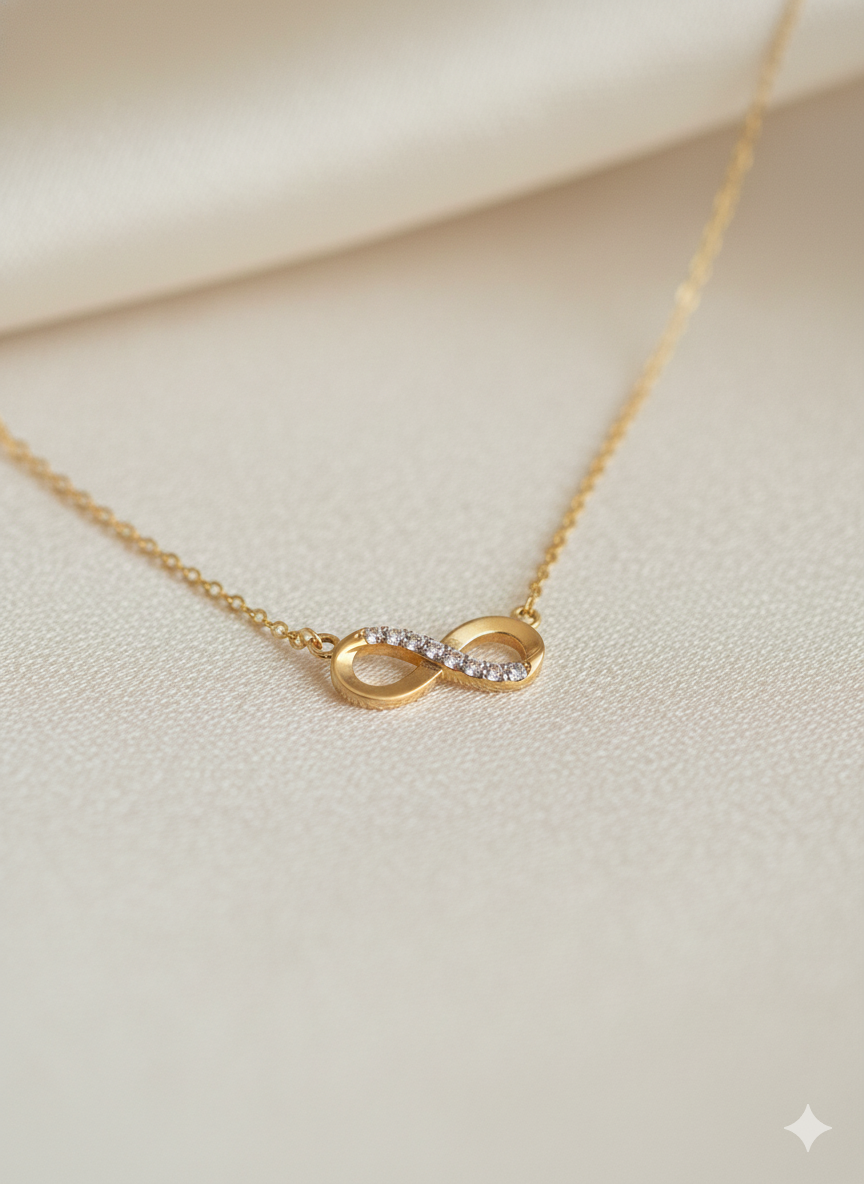 The "Eternal Bond" Infinity Necklace – 18K Gold Plated Stainless Steel with Delicate Crystal Accents