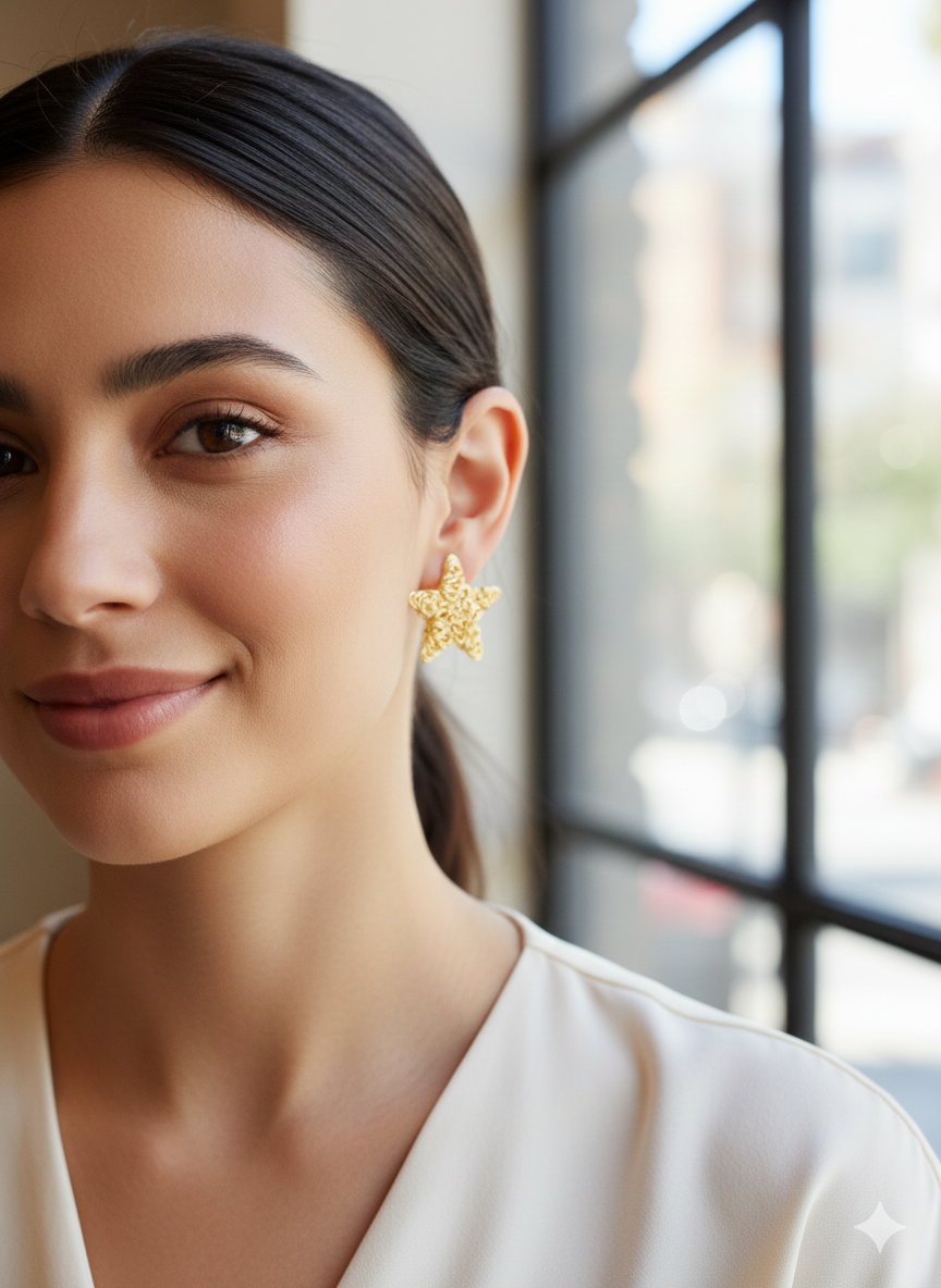 The "Nova" Textured Star Studs – Megora Jewellery Signature Wire-Finish, 18K Gold Plated Stainless Steel