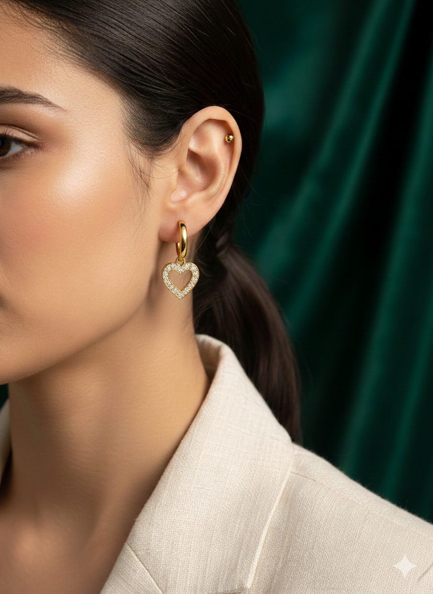 Dainty Zircon Heart Huggie Earrings | 18K Gold Plated Stainless Steel