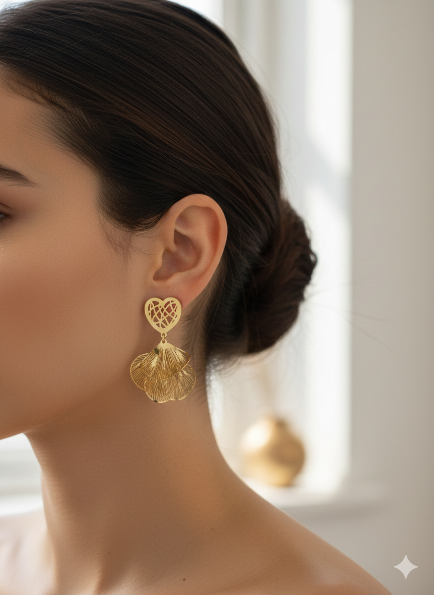 The "Amara" Heart Bloom Drops – 18K Gold Plated Stainless Steel Earrings