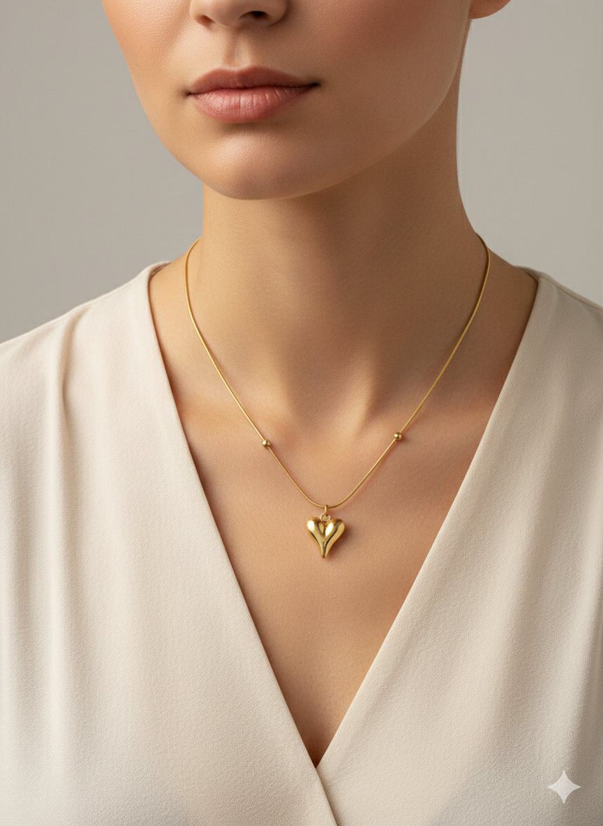 18K Gold Plated Minimalist Puffy Heart Satellite Chain Necklace