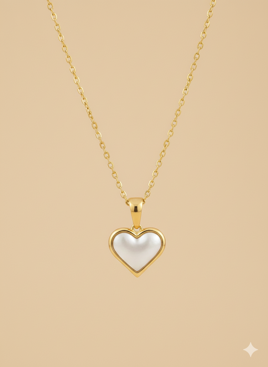 The "Amora" Pearlescent Heart Necklace – 18K Gold Plated Stainless Steel with Lustrous Heart Charm
