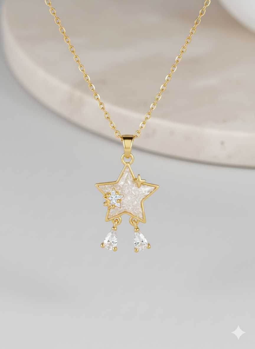 Luxury Stainless Steel Shooting Star Necklace - Sparkling Zirconia Drips