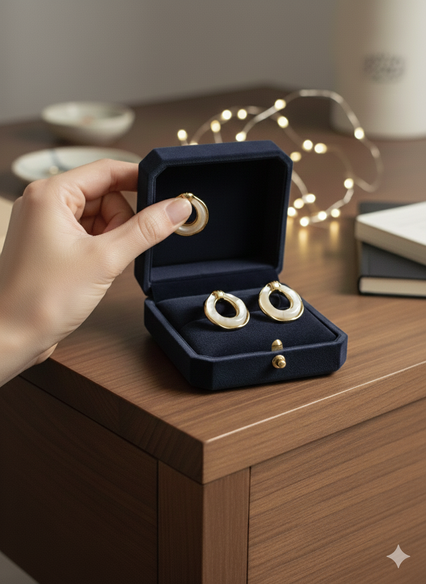 The "Elysian" Marble Resin Hoops – 18K Gold Plated Stainless Steel Earring