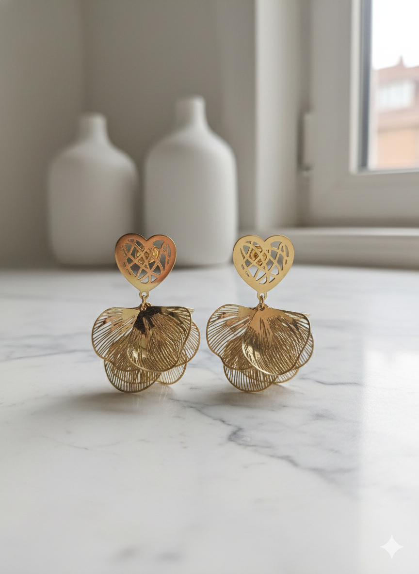 The "Amara" Heart Bloom Drops – 18K Gold Plated Stainless Steel Earrings