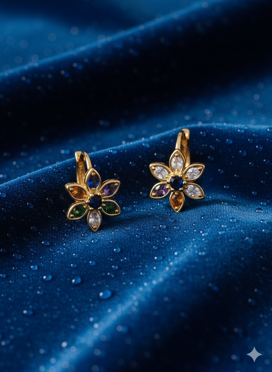Multicolor Crystal Flower Earrings | Waterproof Stainless Steel Huggies