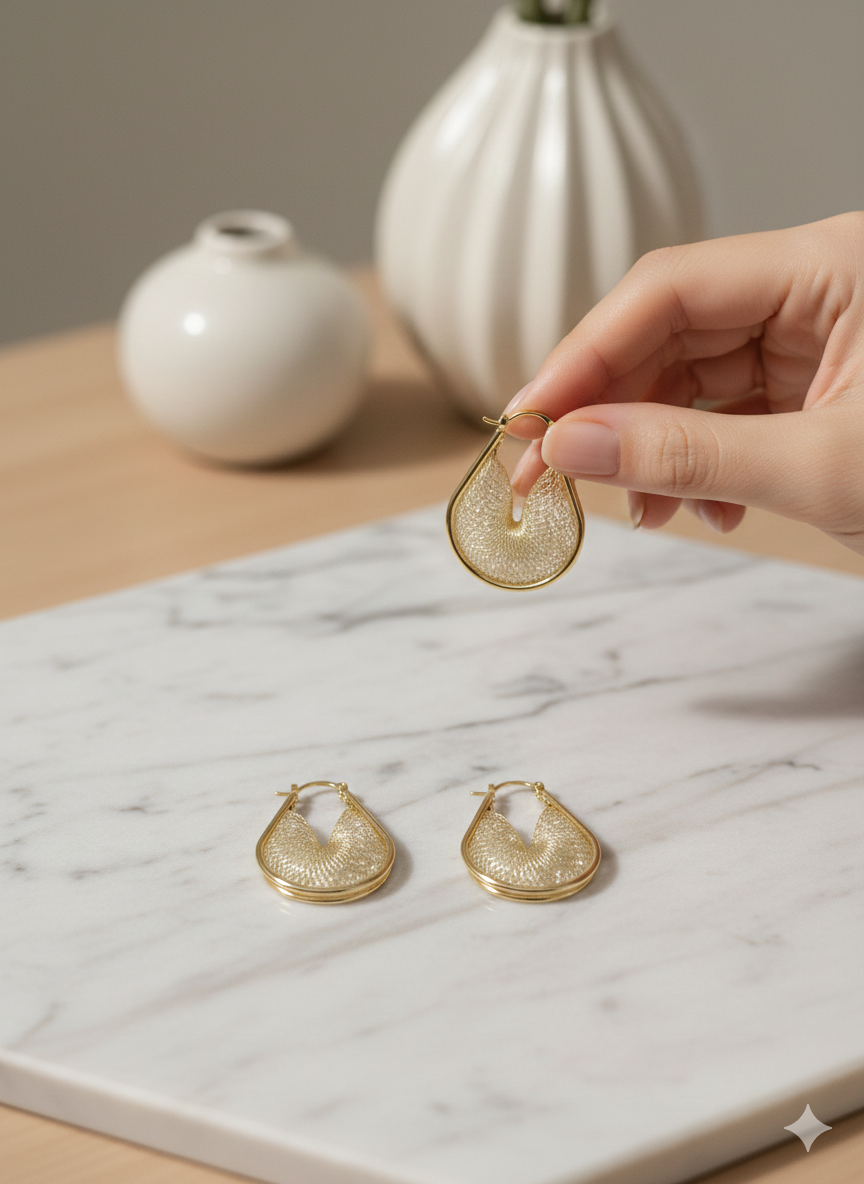 The "Lyra" Mesh Teardrop Earrings – 18K Gold Plated Stainless Steel