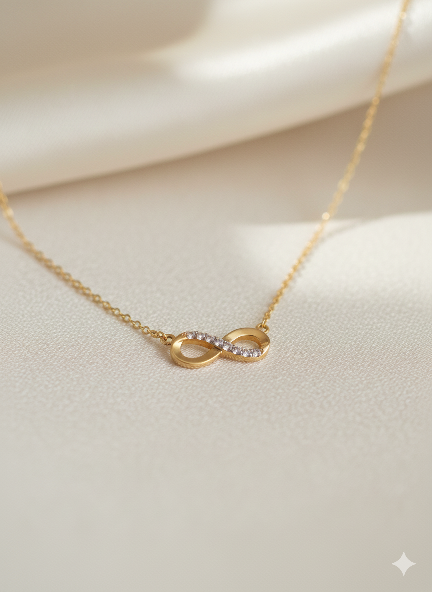The "Eternal Bond" Infinity Necklace – 18K Gold Plated Stainless Steel with Delicate Crystal Accents