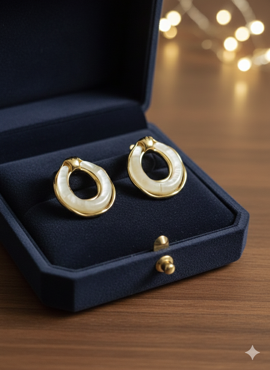 The "Elysian" Marble Resin Hoops – 18K Gold Plated Stainless Steel Earring