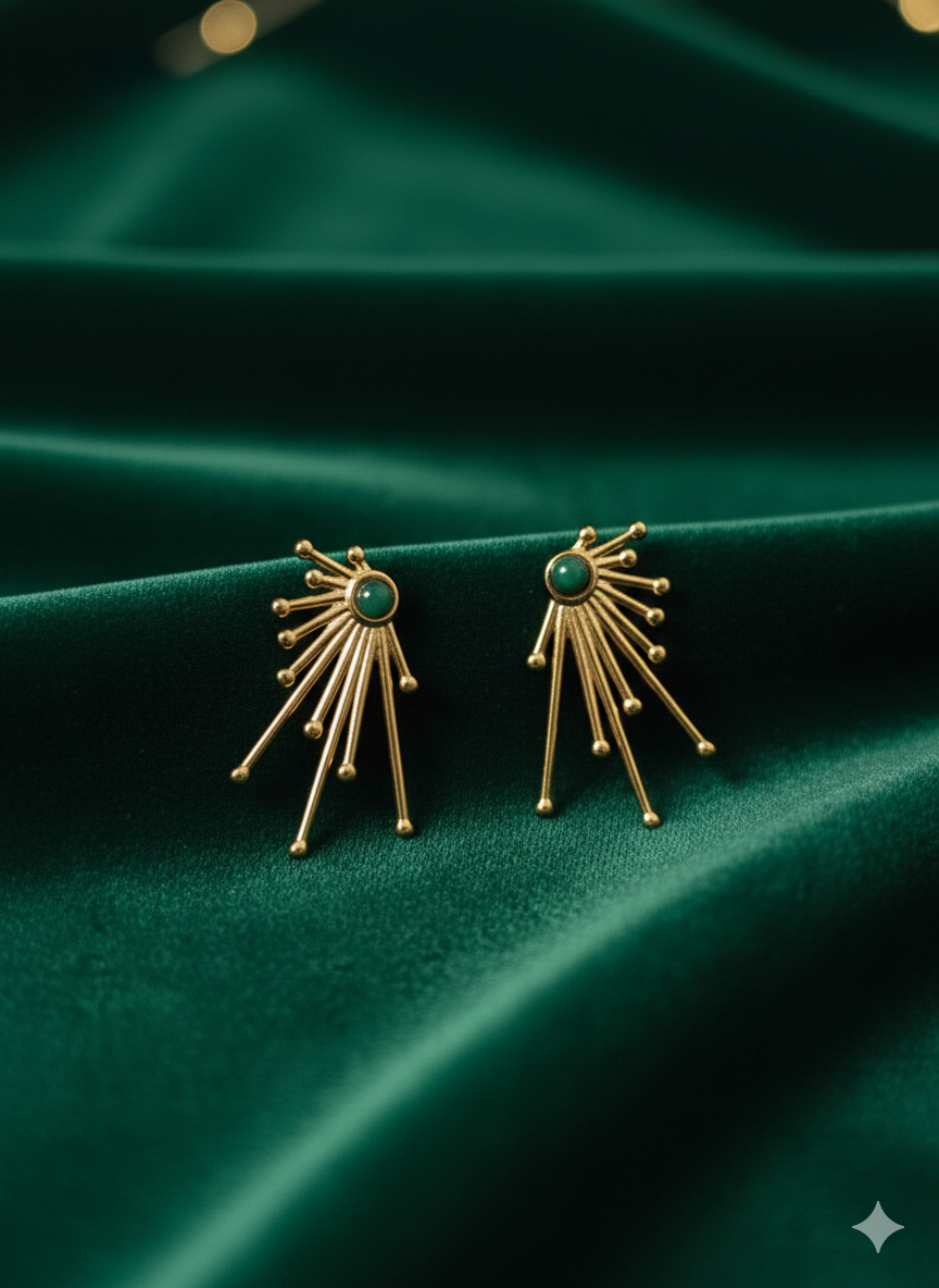 Radiant Solstice Sunburst Drop Earrings - 18K Gold PVD Plated 316L Stainless Steel