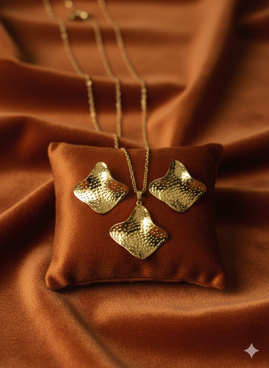 The Artisan Hammered Gold Statement Set: Organic Waves in Premium Stainless Steel
