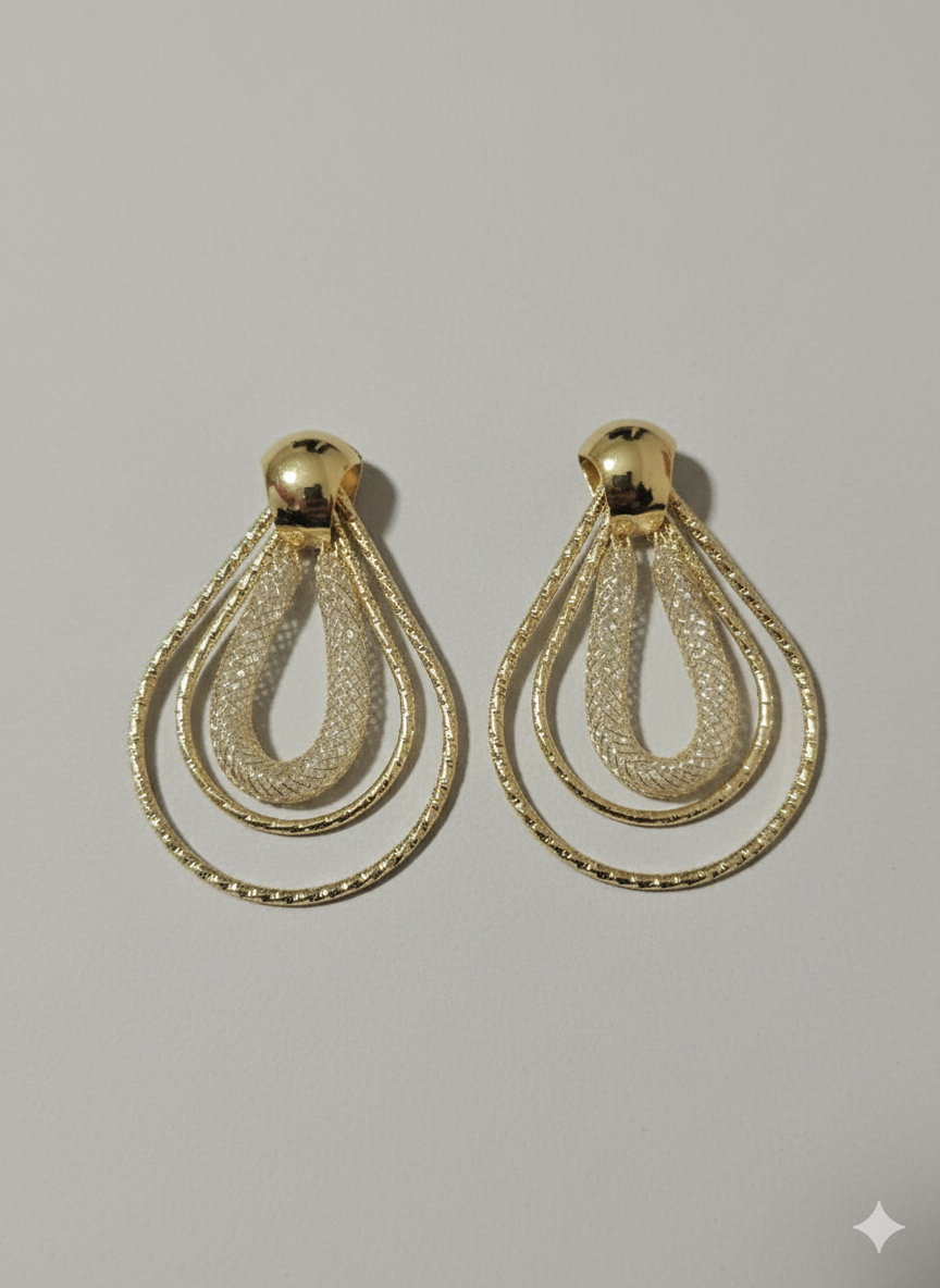 Triple Layer Textured Teardrop Earrings – 18K Gold Plated Luxury Statement Drops