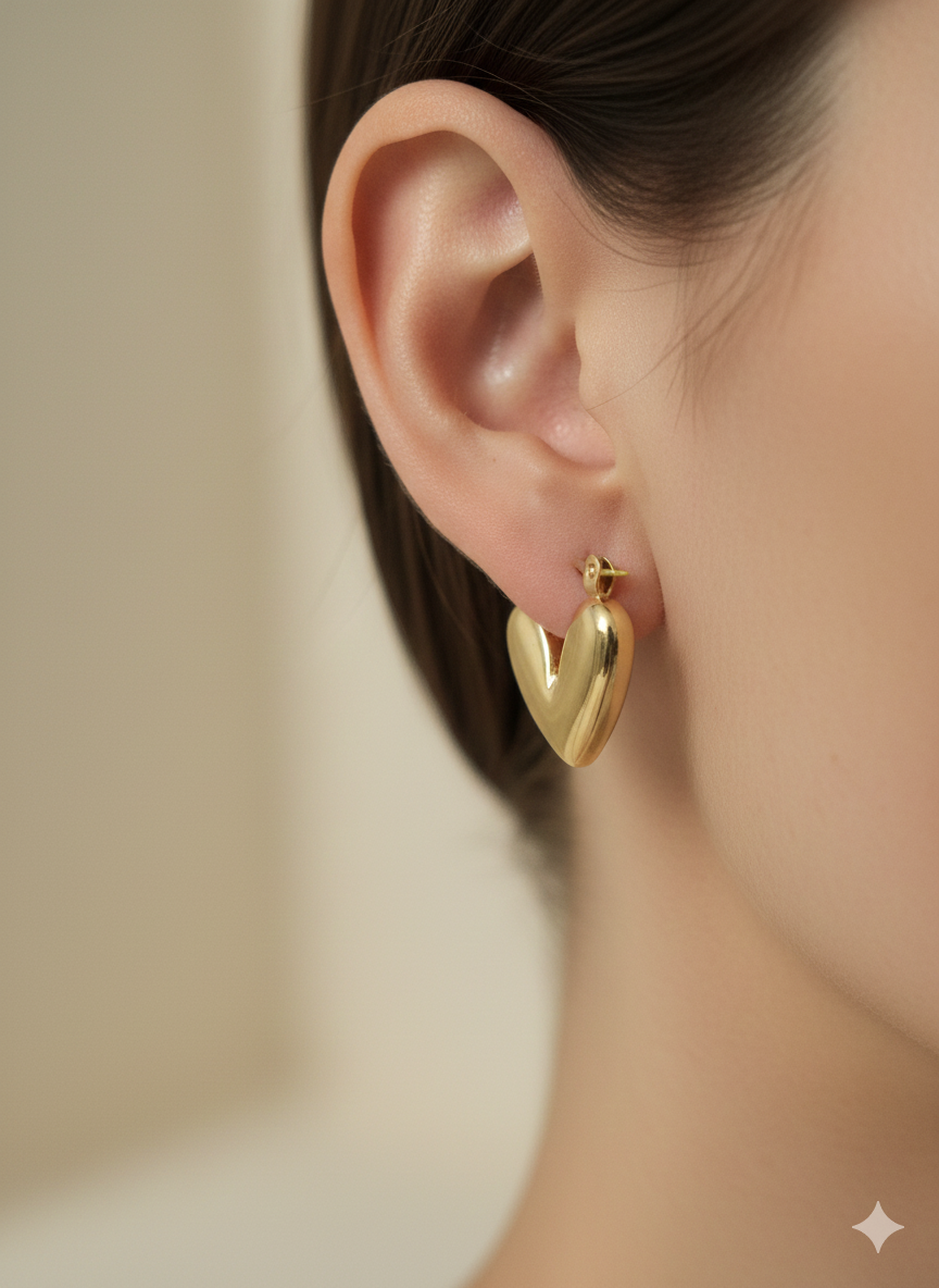The "Amara" Sculptural Heart Hoop Earrings – 18K Gold Plated Stainless Steel