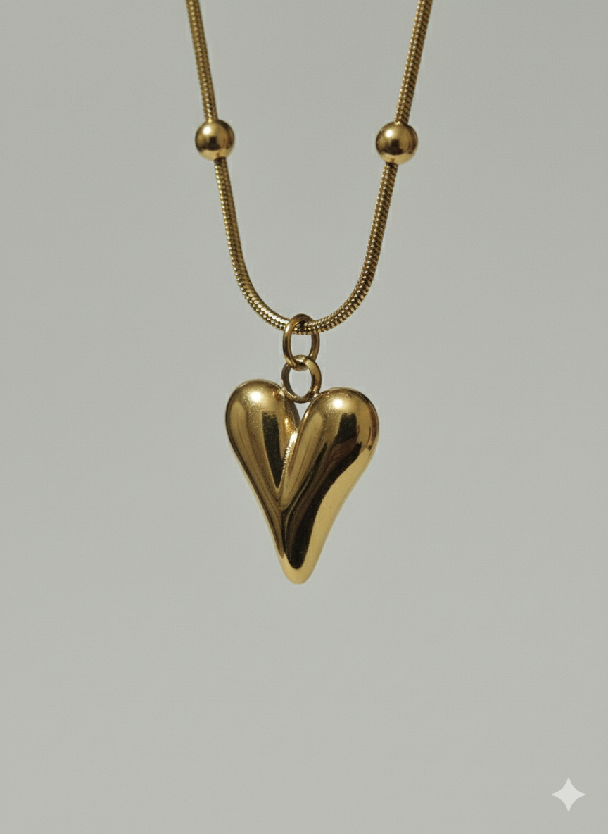 18K Gold Plated Minimalist Puffy Heart Satellite Chain Necklace