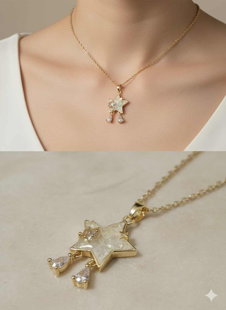Luxury Stainless Steel Shooting Star Necklace - Sparkling Zirconia Drips