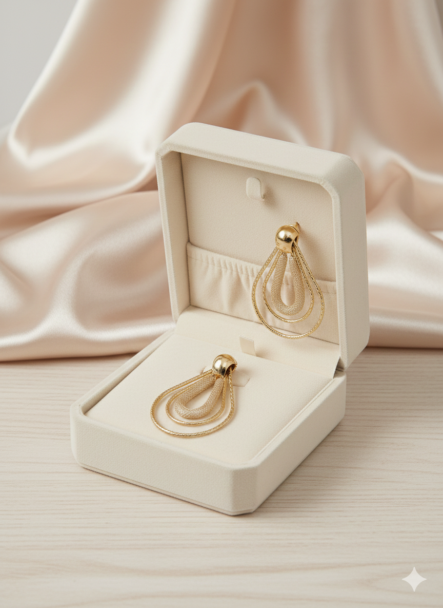 Triple Layer Textured Teardrop Earrings – 18K Gold Plated Luxury Statement Drops