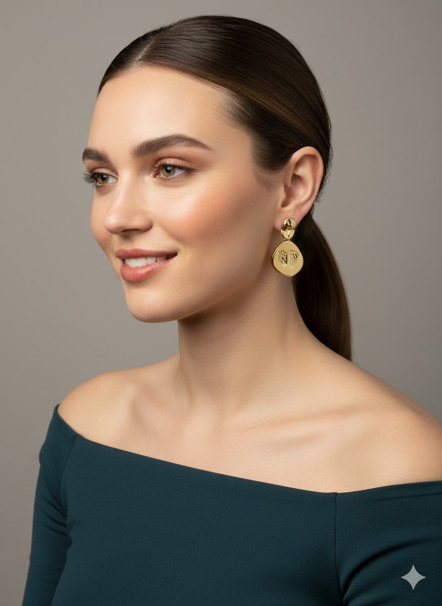 18K Gold Plated Minimalist Sentimental Hand & Footprint Medallion Earrings