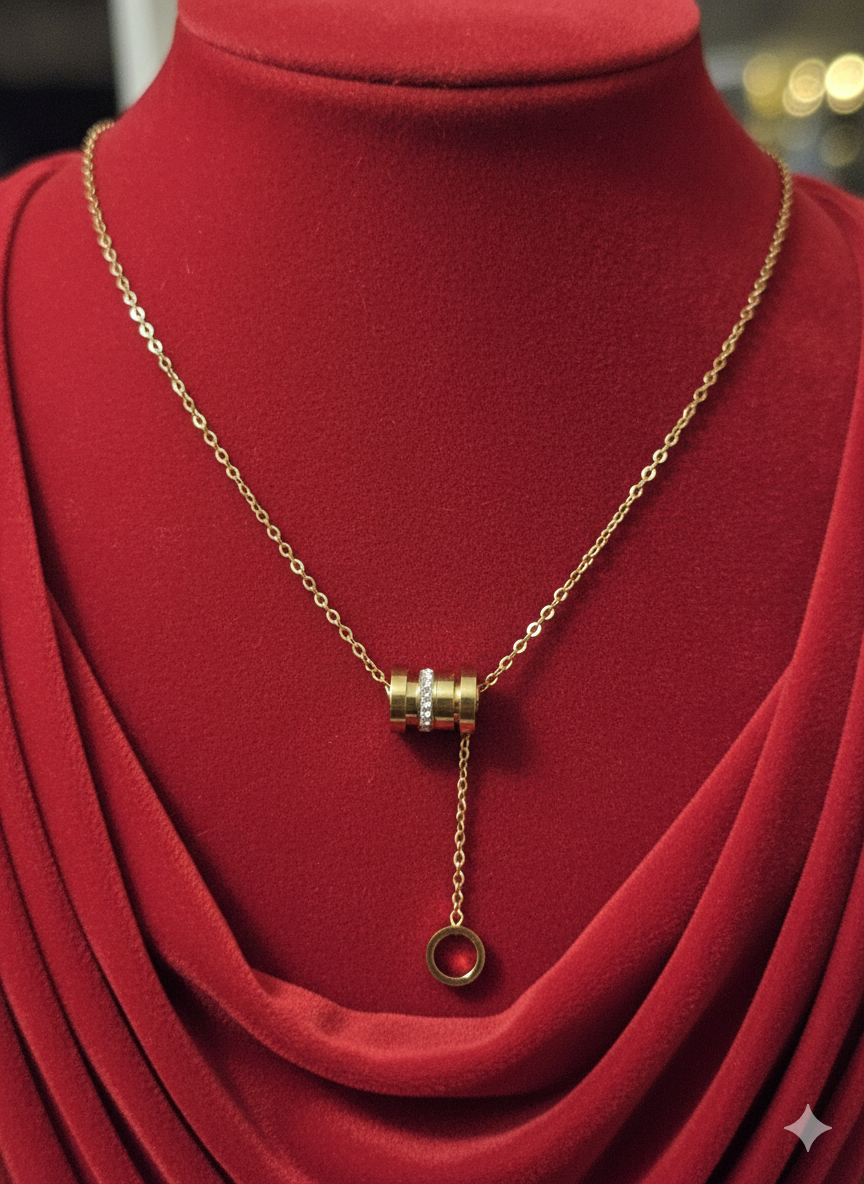 Eternal Cylinder Drop Lariat Necklace - 18K Gold PVD Plated 316L Stainless Steel