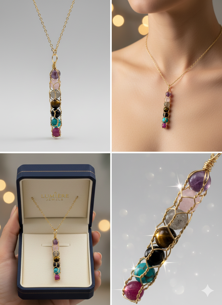 The "Chakra" Crystal Cage Necklace – 18K Gold Plated Stainless Steel